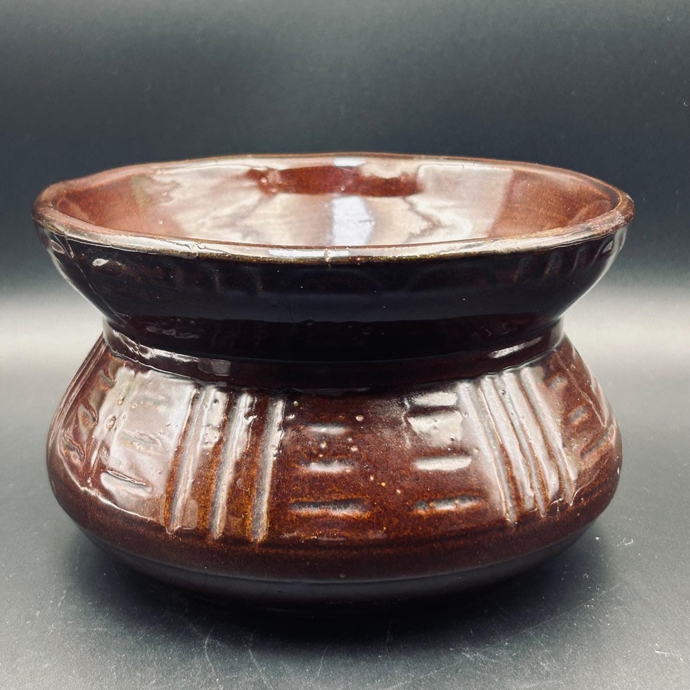 VTG Ohio Brown Glaze Pottery Spittoon USA Cuspidor Ceramic Planter Pot, Rustic